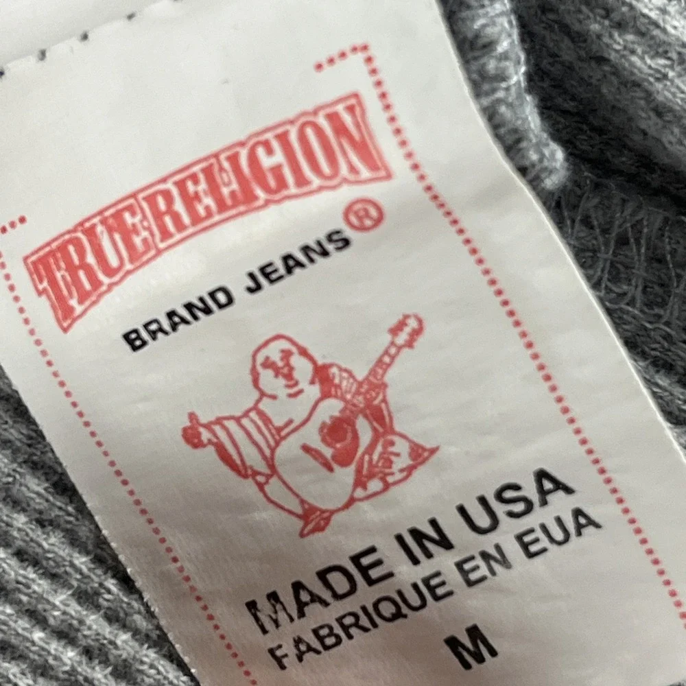 True Religion Hoodie Men's‎ Medium Gray Full Zip Sweatshirt